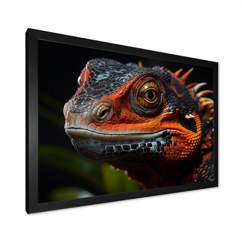 Portrait d'amphibien orange reptile, H 34 po x l 44 po x P 1,5 po, Cadre simple noir