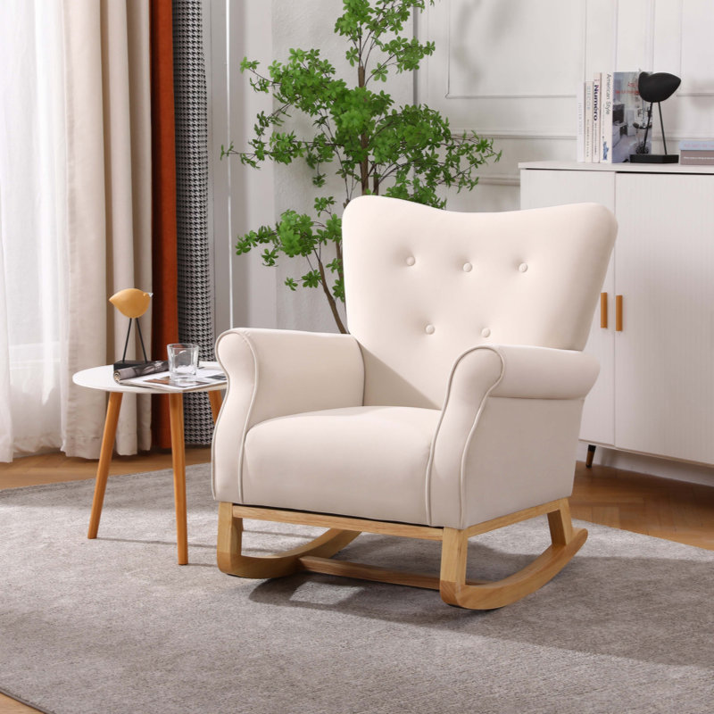 Jeffren Velvet Rocking Chair, Beige