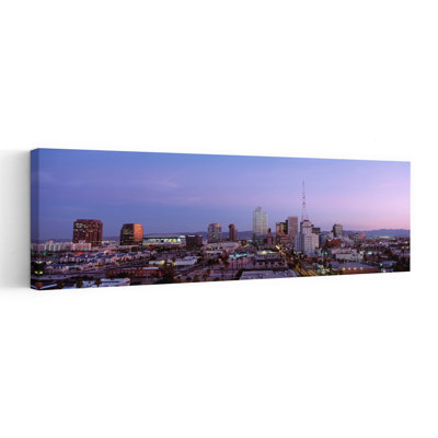 Aerial View Of The City At Dusk Phoenix Arizona USA by James Cowlin - Wrapped Canvas Panoramic Print