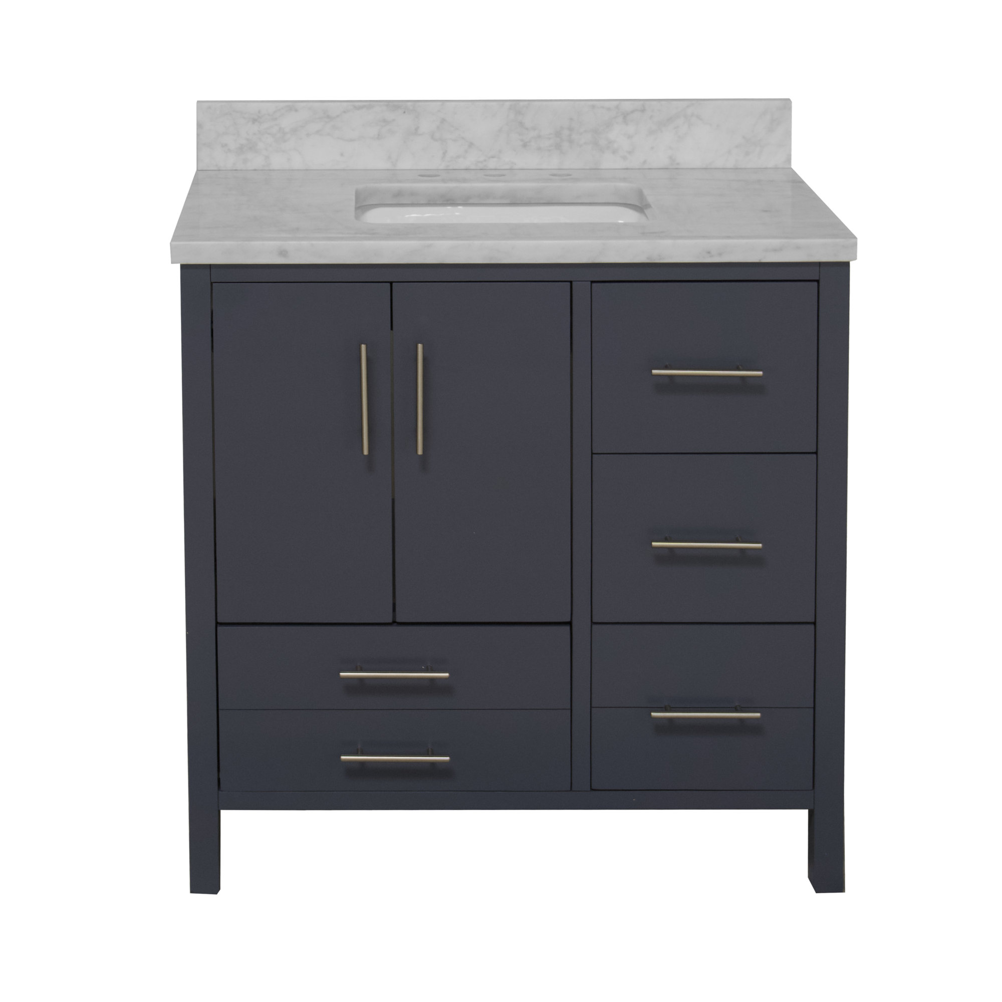 Kiara 36'' Single Bathroom Vanity, Carrara Marble, Marine Gray