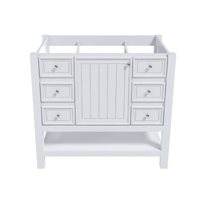 Meuble-lavabo de 36 pouces, sans lavabo, avec une armoire et trois tiroirs, cadre en bois massif et panneau de fibres à densité moyenne, en blanc