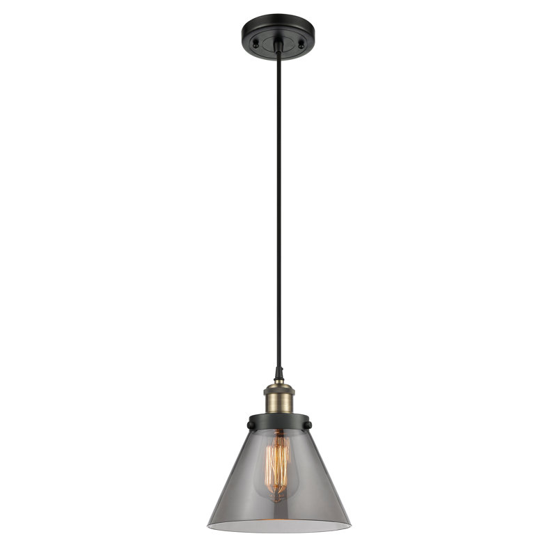 Mini-luminaire suspendu à cordon 1 lumière 8 po Ballston Urban Cone, Ampoule non incluse, Gris, Noir/laiton