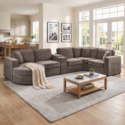 Canapé d'angle en forme de U Havencrest de 151,6 pouces avec méridienne et console centrale pour salon