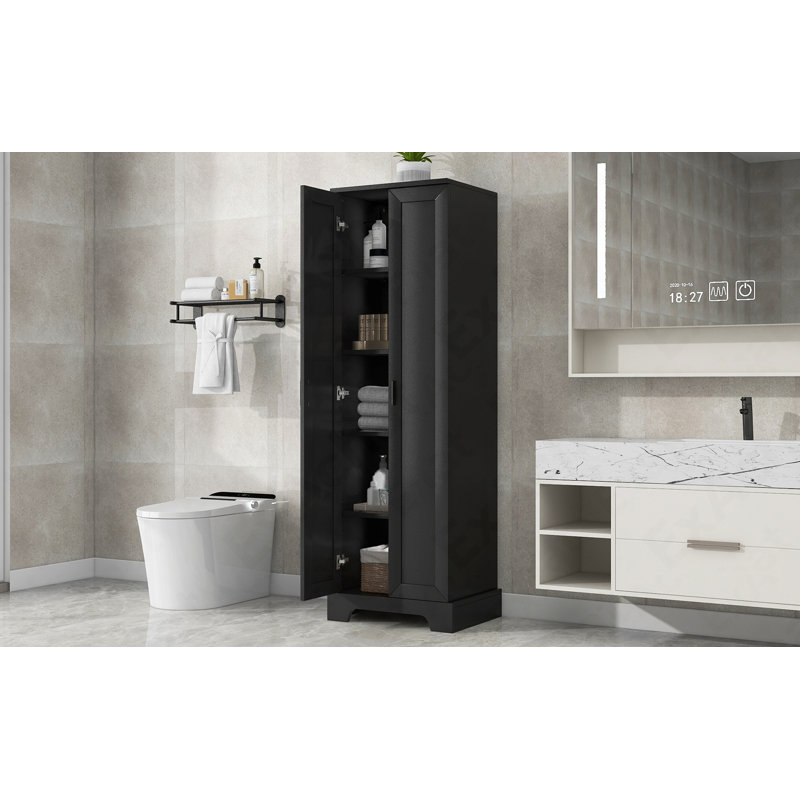 Armoire de rangement avec deux portes pour salle de bain, bureau, tablette réglable, panneau de fibres à densité moyenne, noir
