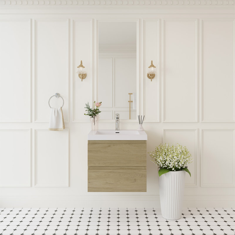 24" Floating Bathroom Vanity With Sink, Oak, 24"