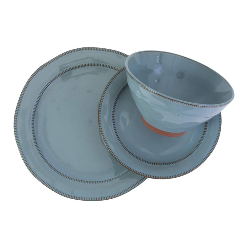 Service de table 12 pièces Gibson Elite Terranea, terre cuite, Bleu sarcelle
