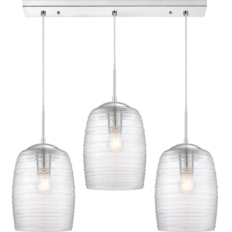 Luminaire suspendu linéaire pour îlot de cuisine 3 lumières Zambrano, Chrome poli, H 16,5 po x l 30,75 po x P 8,75 po