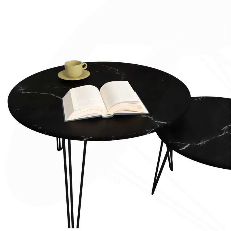 Ensemble de 2 tables basses rondes gigognes, Noir, noir, noir, noir, Bois