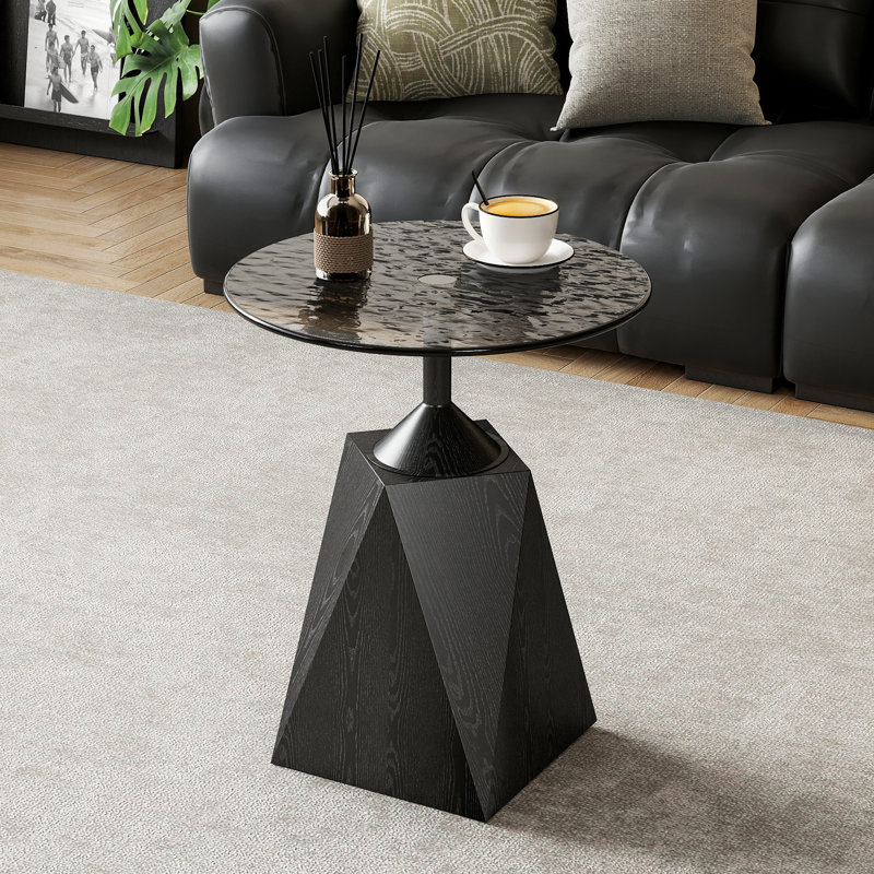 Round Glass End Table with Metal Base