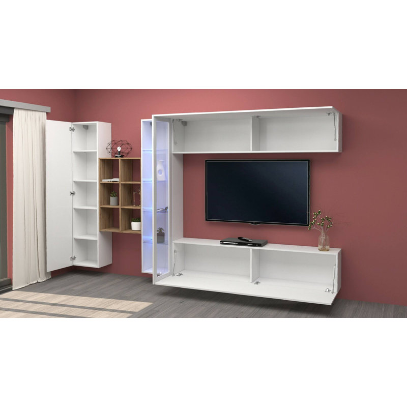 Calisto Rectangle Accent Cabinet, Glossy White/Maple