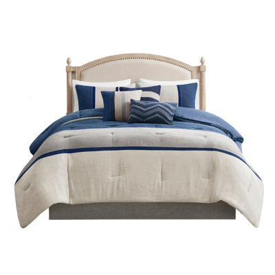 7 Piece Faux Suede Comforter Set Blue