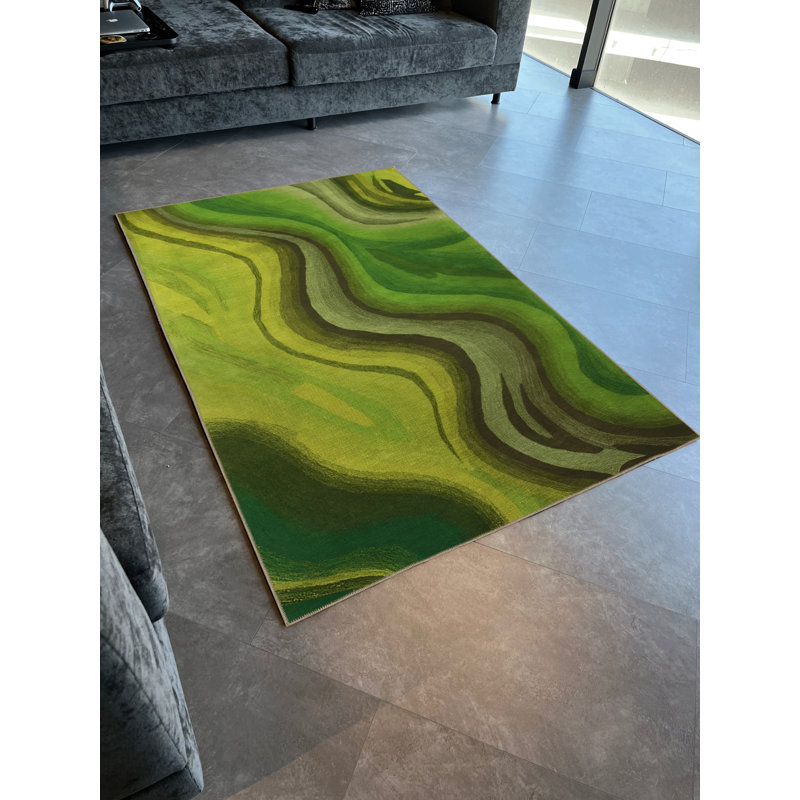 Tapis décoratif vert à motif de vagues surréalisme vert, Tapis de couloir 3 pi 3,37 po x 9 pi 10,11 po