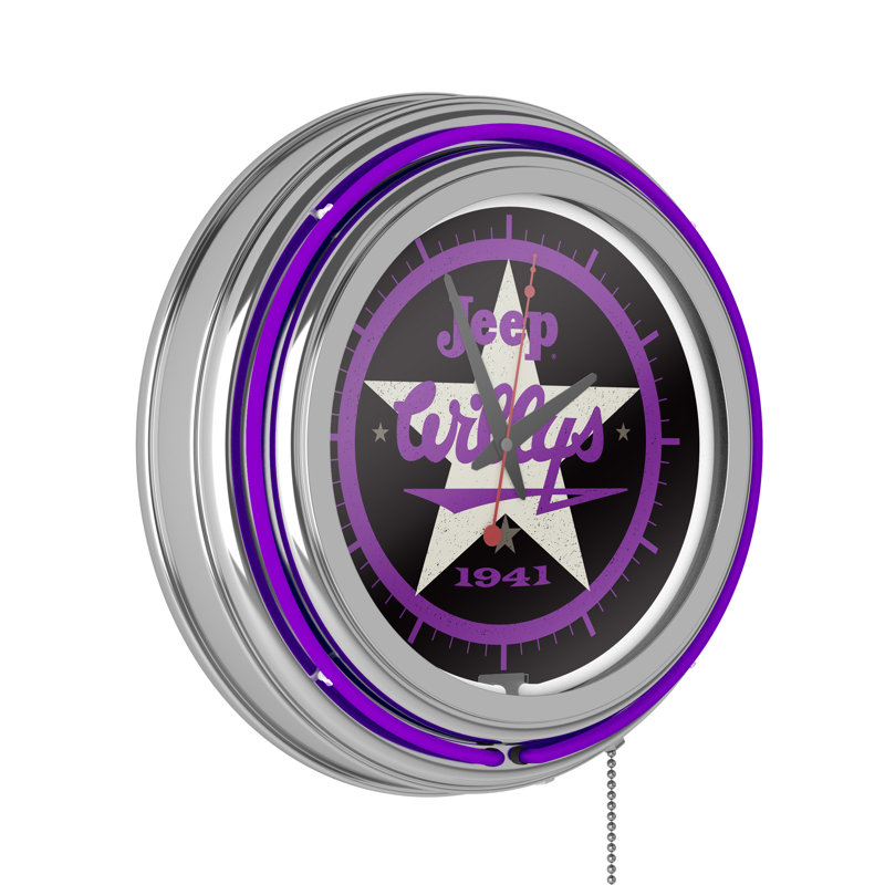Jeep Willys 1941 Retro Neon Wall Clock, Mauve