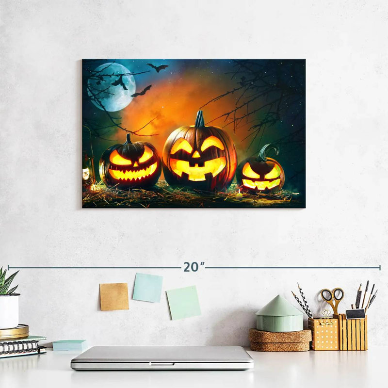 Citrouilles d'Halloween souriant, H 8 po x l 12 po