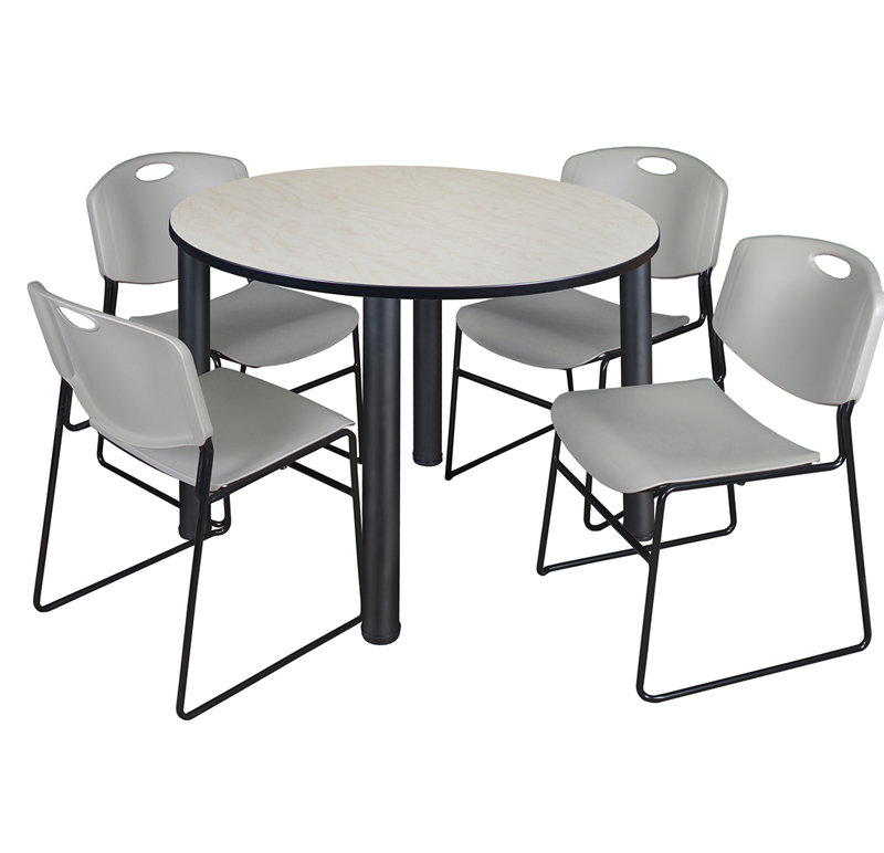 Plateau de table Kee, 4 chaises empilables, Noir, Érable