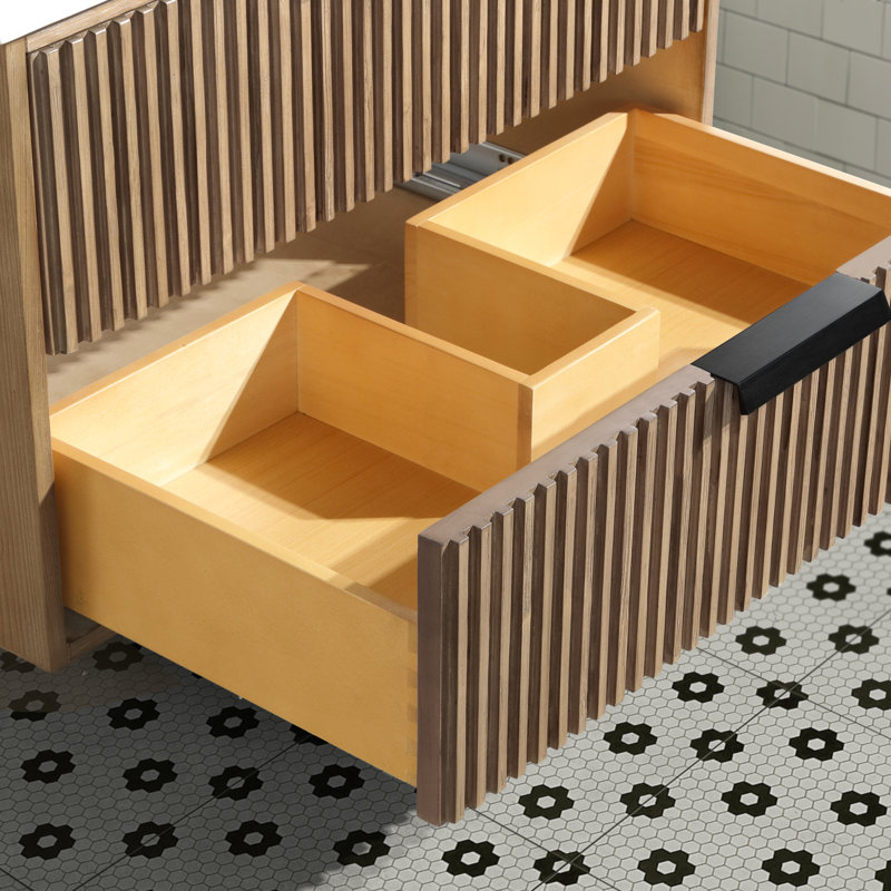 Ensemble de meuble-lavabo mural simple 30 po Anelie, Sapin vieilli, Noir mat