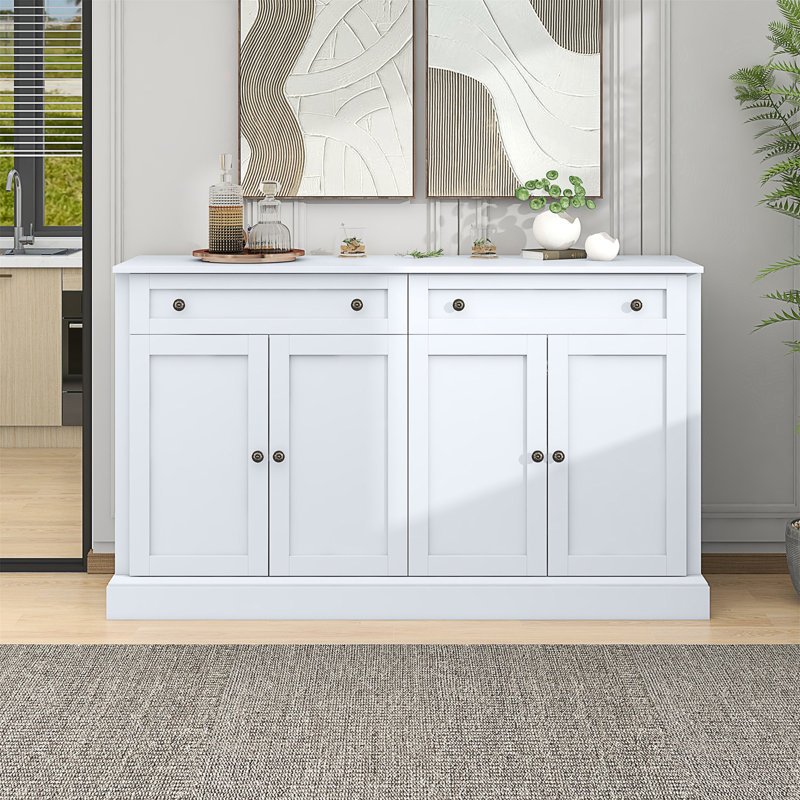 Idala Sideboard,Buffet table,Dining cabinet,Office credenza with 2 Drawers & 4 Doors Adjustable Shelves, White