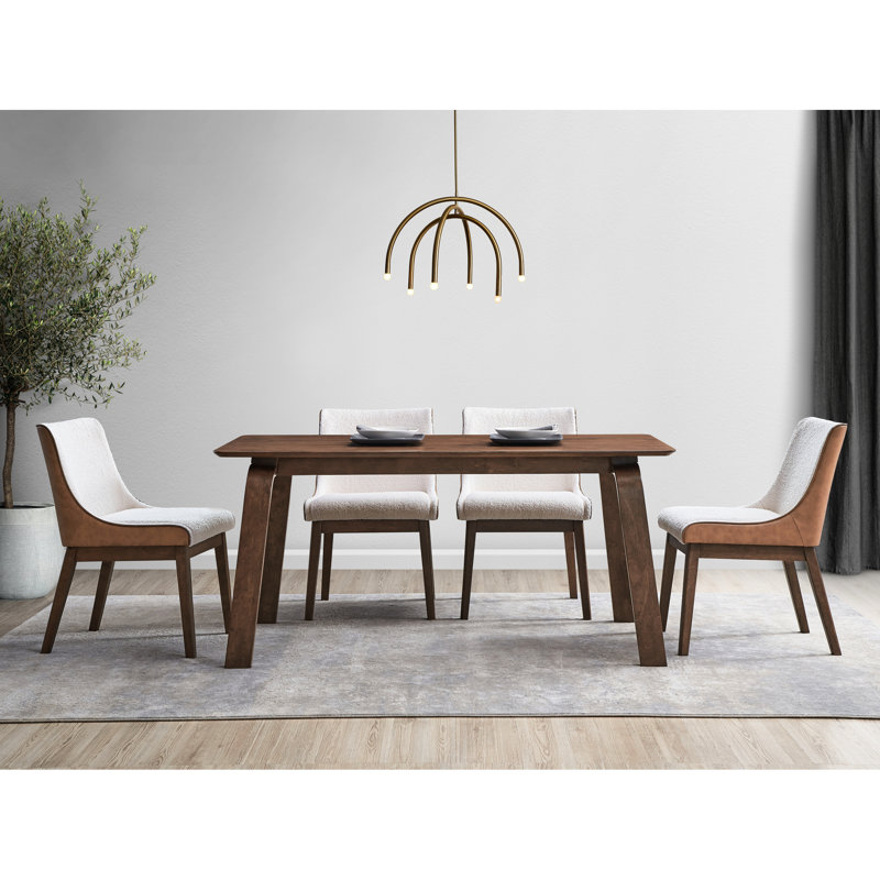 Table de salle à manger en noyer avec plateau spacieux, pieds courbés, bois d'hévéa, table au look classique, surface, architecture, bois