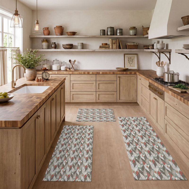 Geometric Triangles Non-Slip Washable Kitchen Mats