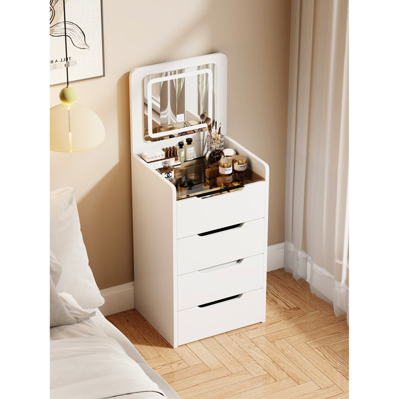 Compact Makeup Vanity With Flip Top Mirror, Cushioned Seat, Bedroom Furniture Mirror & 3 Drawers, Quality Beauty