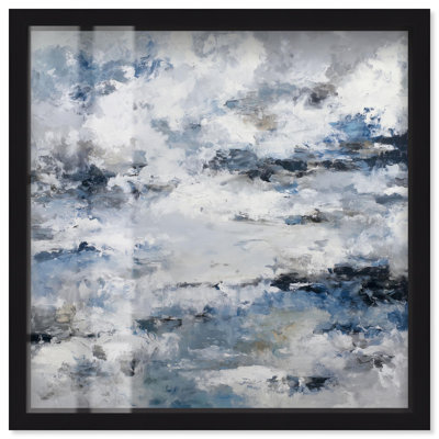 Misty Morning II Shadowbox Print Blue Wall Art by Art Remedy, Black Frame, 17 x 17