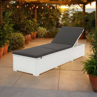 Chaise longue d'extérieur ajustable, coussin, rotin Nino