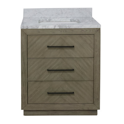 Rumalda 30" Single Bathroom Vanity Set with Gray Oak Cabinet and Carrara Marble Countertop