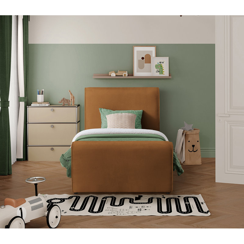Lit plateforme tapissier Sloan Sadete, Velours selle, Lit simple