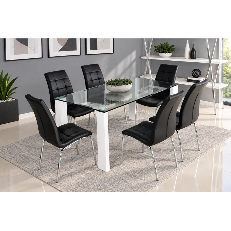 Mentone 6 -Person Glass Dining Set, Black