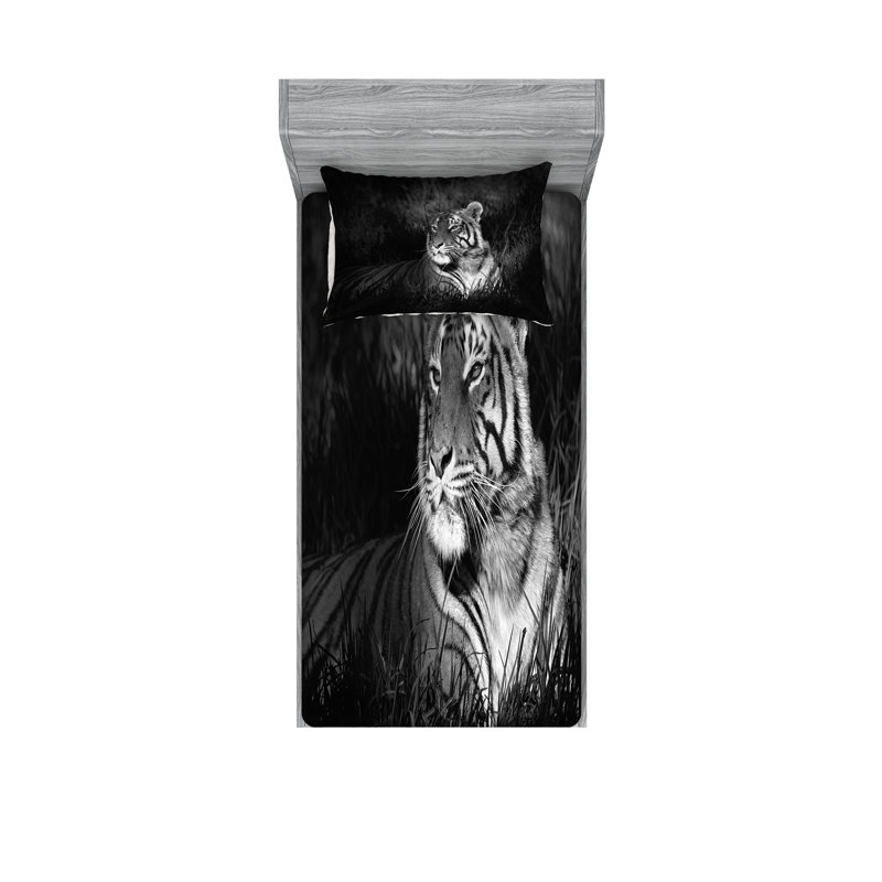 Drap-housse et taie décorative noir et blanc Ambesonne, Ensemble de draps pour lit simple + 3 pièces supp