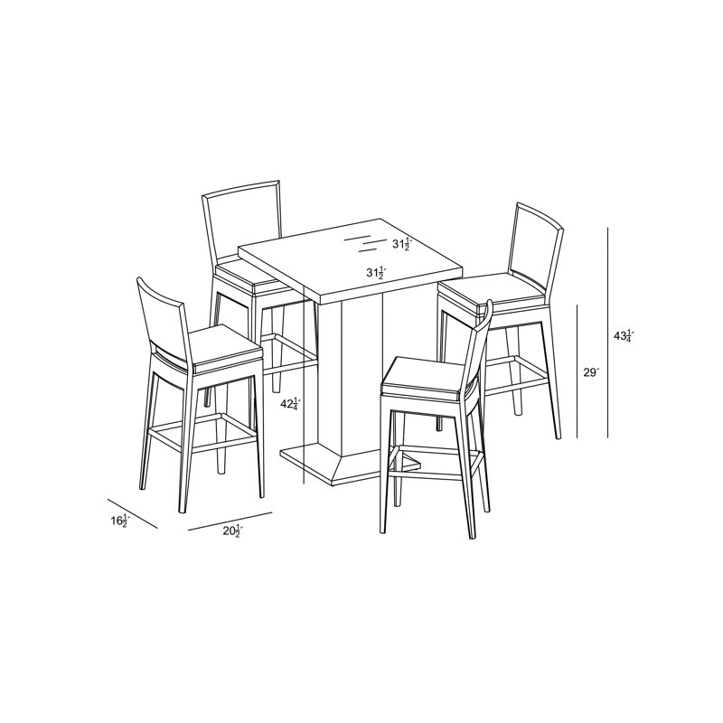 District Outdoor 5 - Piece Bar Height Dining Set with Cushions, Canvas Charcoal Sunbrella® Canvas