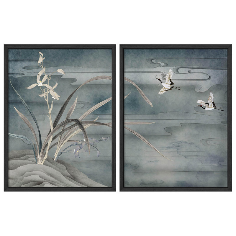 Iris, fleur et grue, œuvre d'art moderne, impressions encadrées, affiches, petit art mural, Naturel, H 14 po x l 11 po