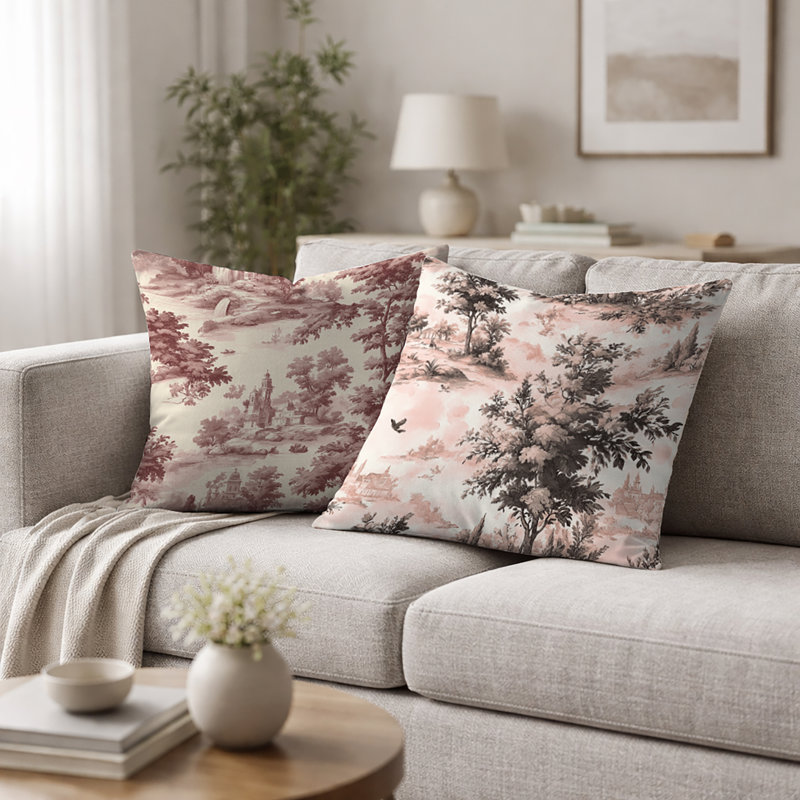 Coussin décoratif French Country - Blush Toile, H 18 po x l 18 po