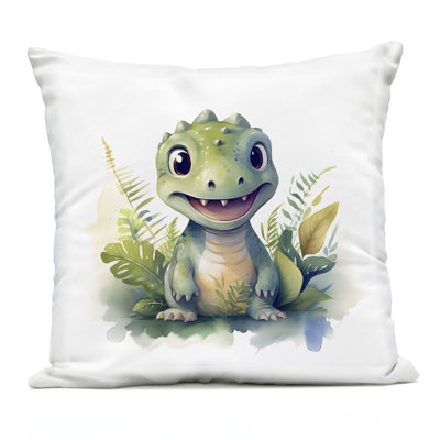 Crafty Dino & Foliage Outdoor Printed Pillow, design by Steve Hunziker, 18 x 7 x 18