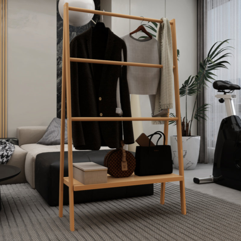 Bamboo Ladder Towel Rack With Storage Shelf