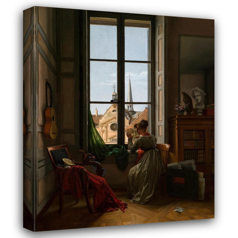 «Interior with Young Woman Traces a Flower» par Louise Adéone Drölling, reproduction d'art sur toile tendue avec châssis