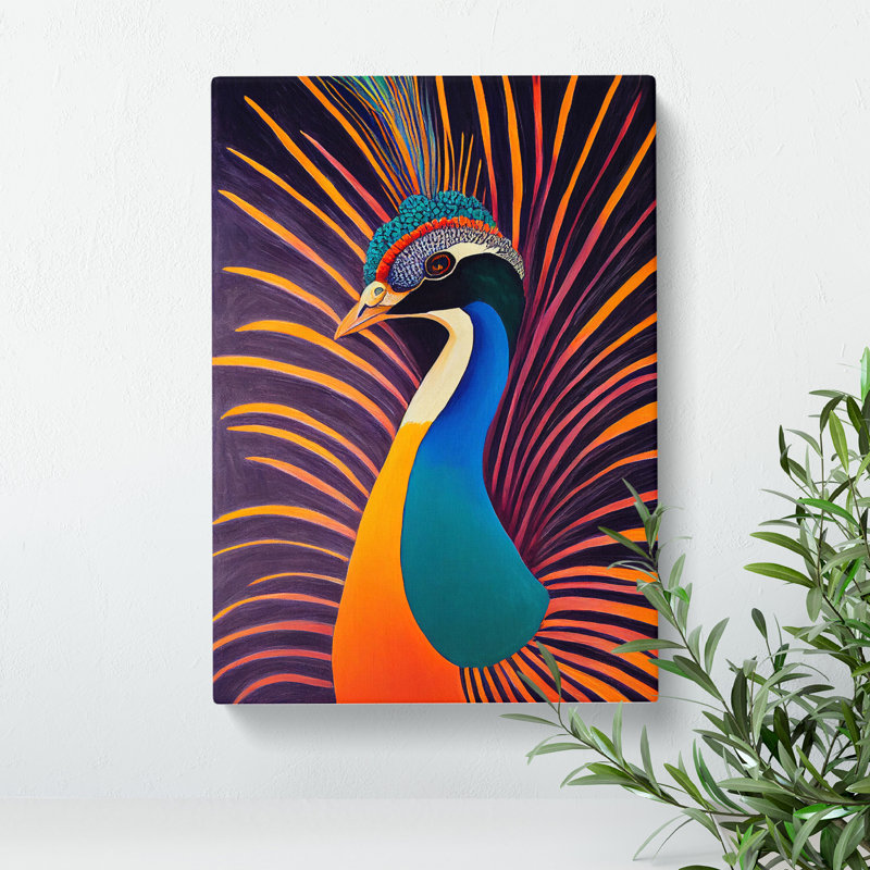 Bold Peacock Art No.7 - Wall Art, Wrapped Canvas, 50cm H x 35cm W x 3cm D, No Matte