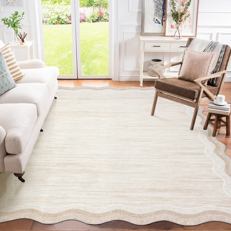 Scalloped Rug Modern Living Room RugModern Area Rugs Non-Slip Machine Washable Mats for BedroomPlayroomOffice, White
