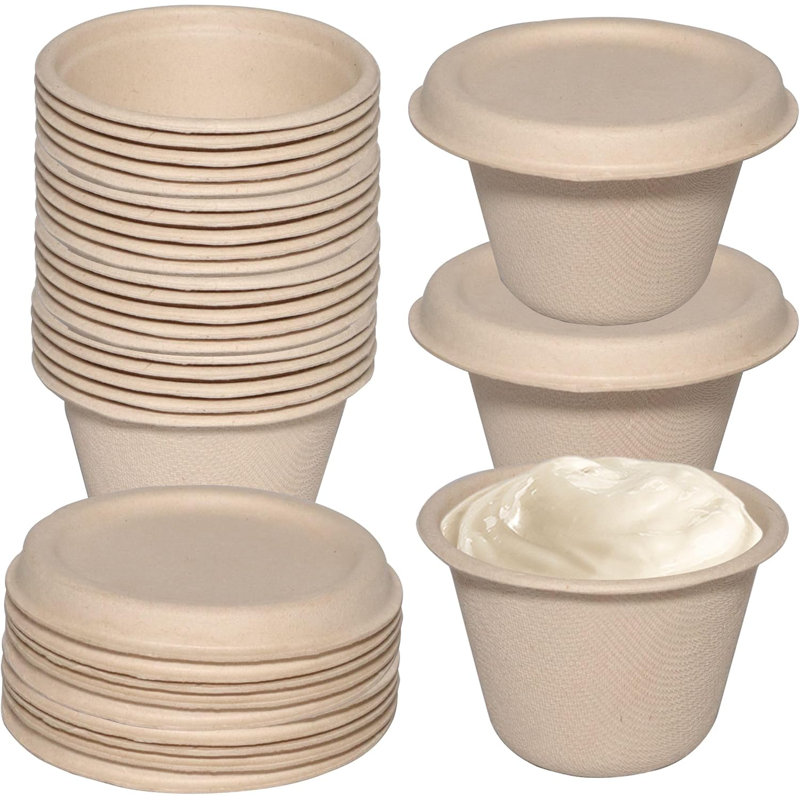 4 tasses à soufflé compostables 4 oz avec couvercles en fibre 100 tasses