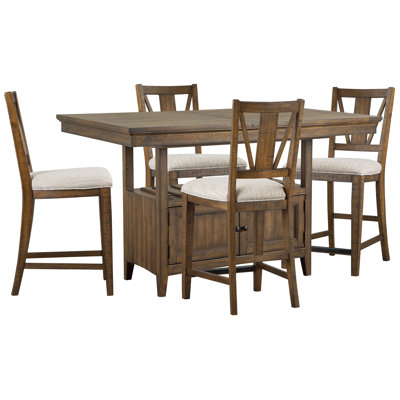 Extendable Counter Height Dining Table With 4 Counter Chairs