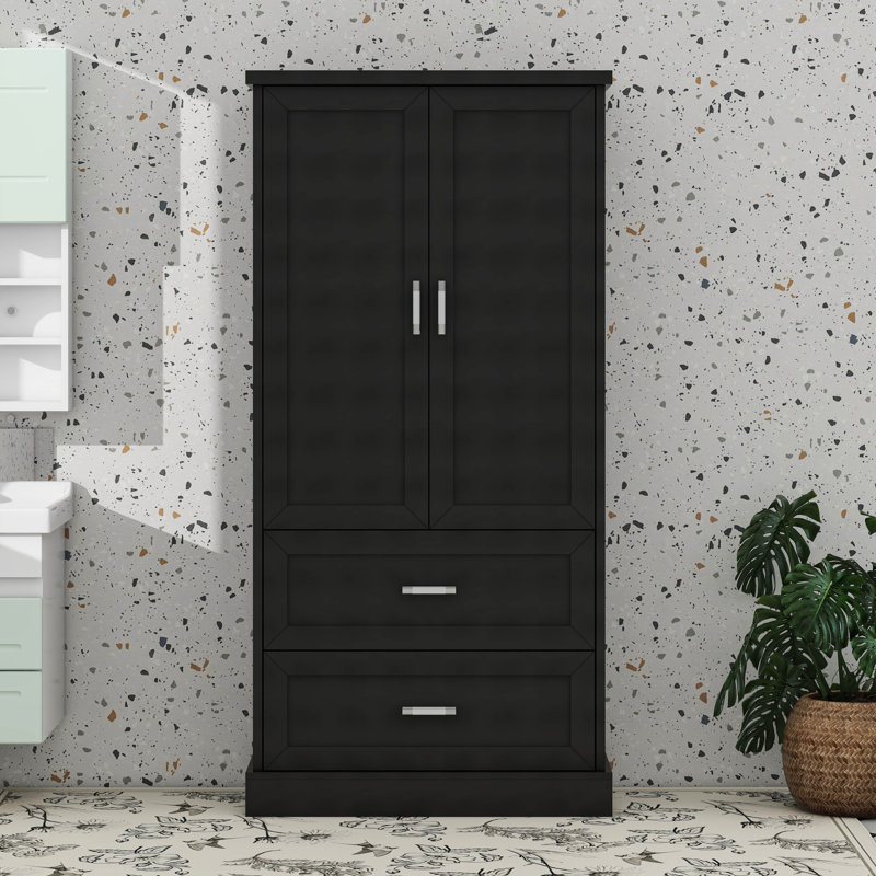 Maximisez l'espace avec une grande armoire de rangement, une tablette réglable, deux portes et tiroirs, Noir