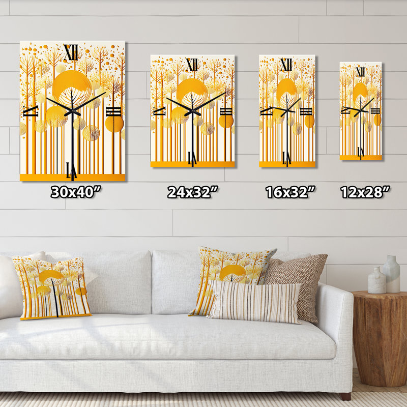 Horloge murale abstraite forêt jaune, Grand