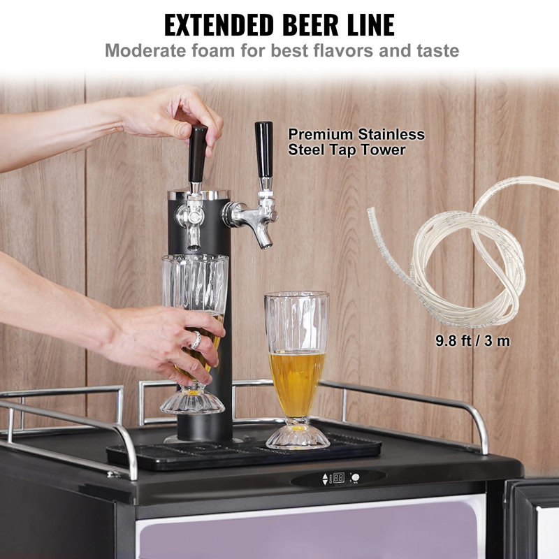 VEVOR 5.7 Cubic Feet Silver Dual Tap Freestanding Kegerator with Adjustable Temperature