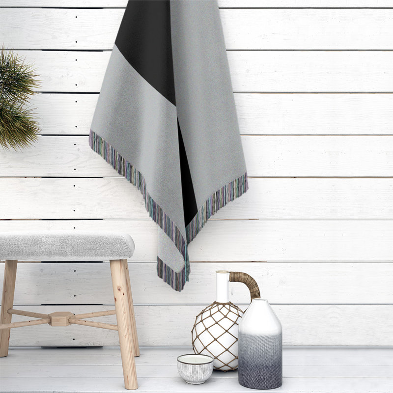 Hand Woven Throw Blanket, Silver/Black/Silver, 37" x 52", Cotton