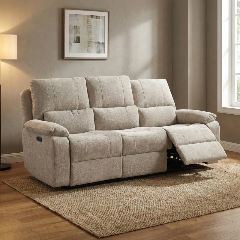 Tation Chenille Electric 3 Seater Reclining Sofa, Fossil