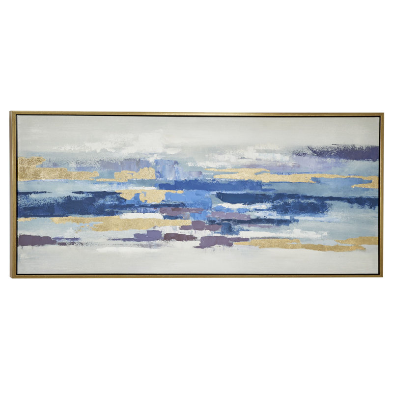 Bleu et doré, peinture encadrée abstraite