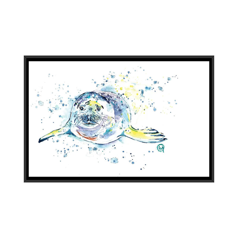 «Emil the Seal» par Lisa Whitehouse - impression sur toile tendue, H 18 po x l 26 po x P 1,5 po, Toile avec cadre noir