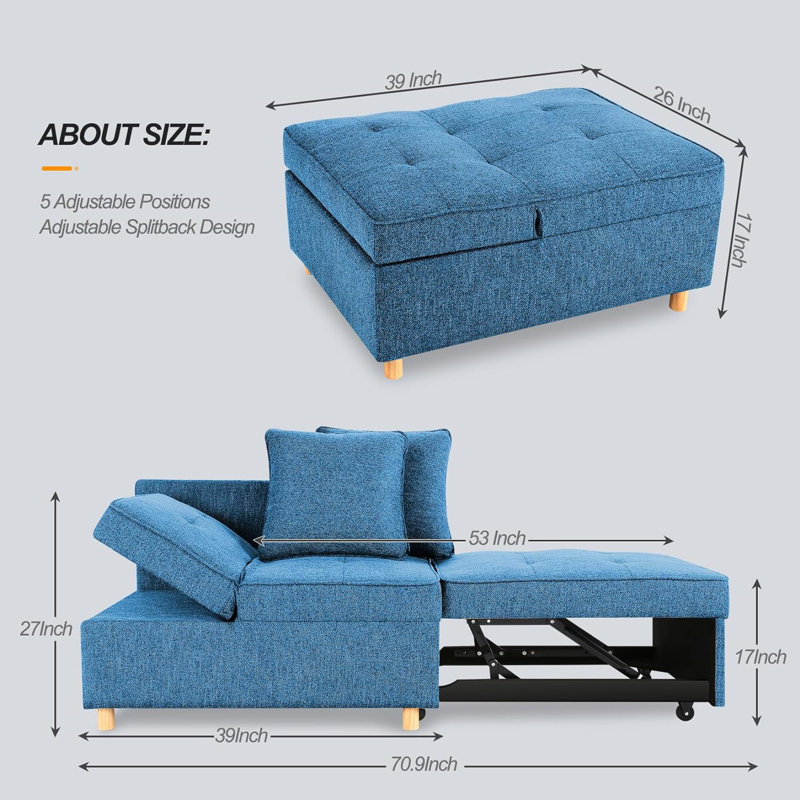 Acklen 70.8'' Upholstered Reclining Sleeper Sofa, Navy