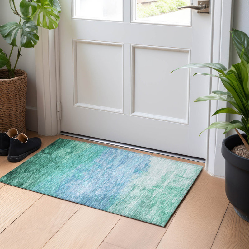Tapis sarcelle intérieur / extérieur lavable à la machine Claudian ACN1471, Rectangle 1 pi 8 po x 2 pi 6 po