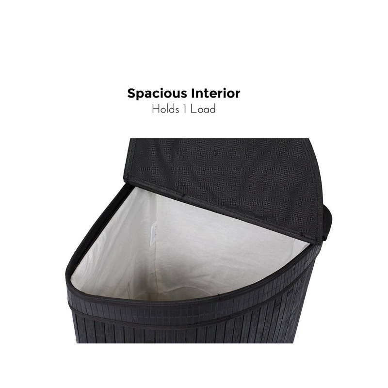 Black Bamboo Collapsible Corner Laundry Hamper with Lid